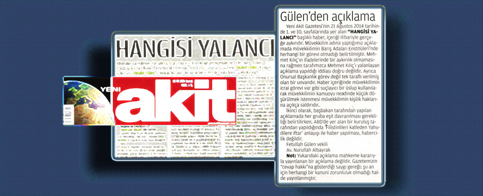 Yeni Akit Gazetesi'nde yayınlanan 